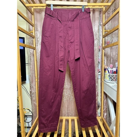 Polo Ralph Lauren High Waisted Wrap Belt Pants Burgundy Red Size 4 supreme Chino - Picture 14 of 15